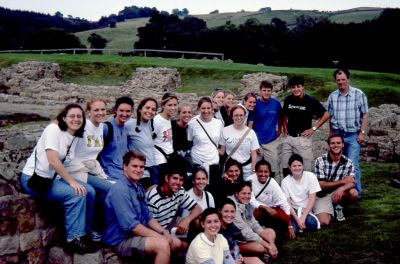 Patrick Ottaway (extreme right) at Vindolanda Roman fort with a group of American students from University of South at Sewanee, Tennessee and Rhodes College, Memphis, Tennessee enjoying a break from the European Studies semester in Europe. 